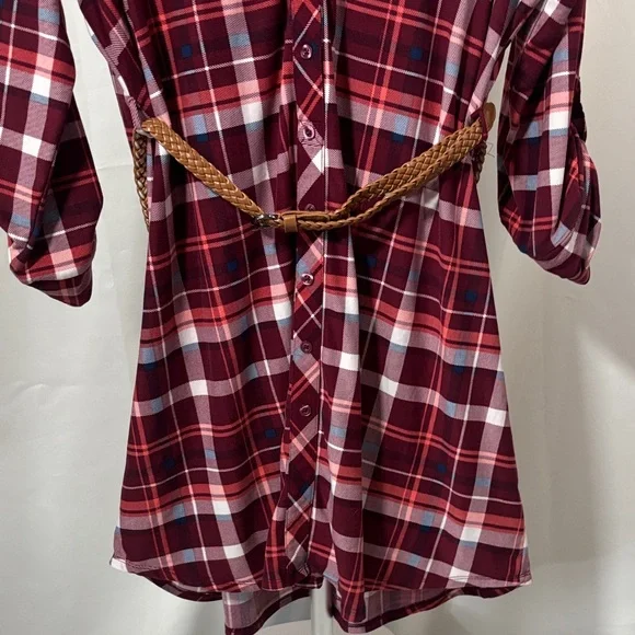 No Comment Red Plaid Button-Up Shirt Dress SZ 3X - Picture 3 of 5